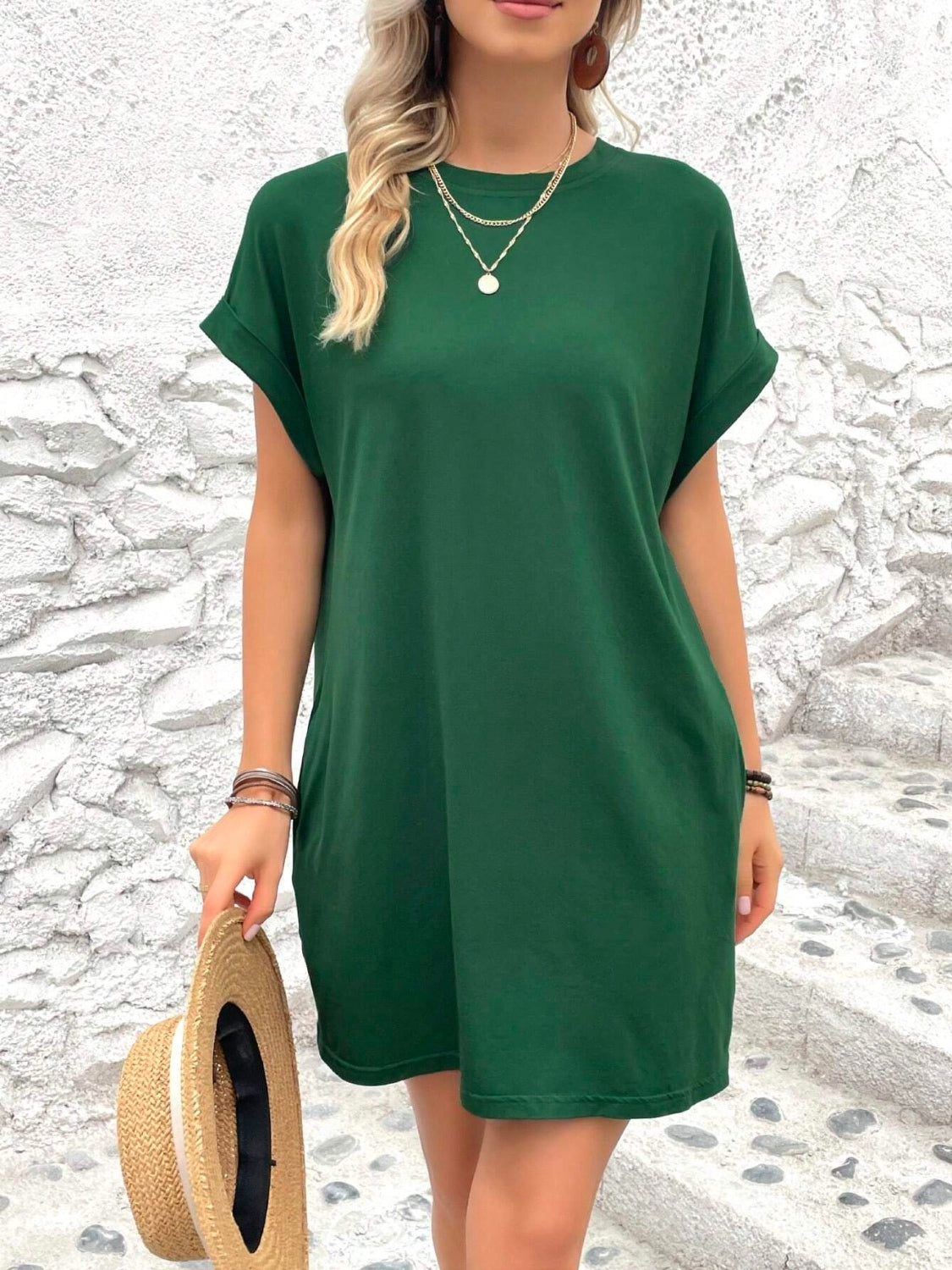 Round Neck Short Sleeve Mini Dress