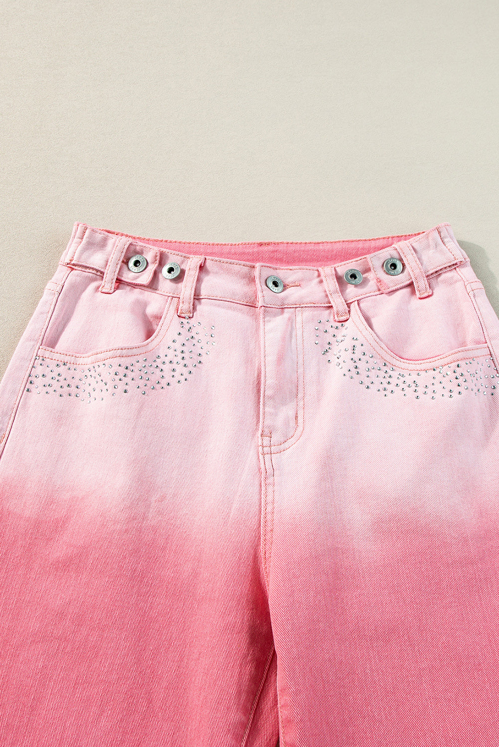 Pink Scattering Rhinestone Gradient Denim Pants