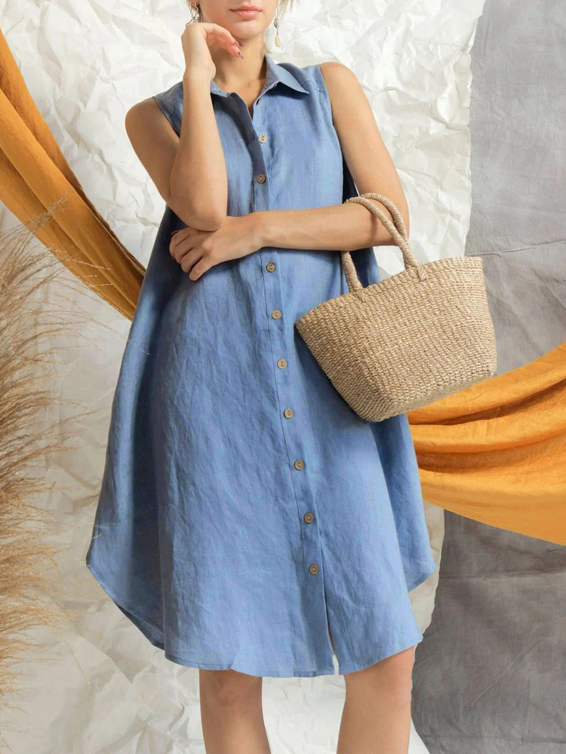 Button Up Sleeveless Shirt Dress