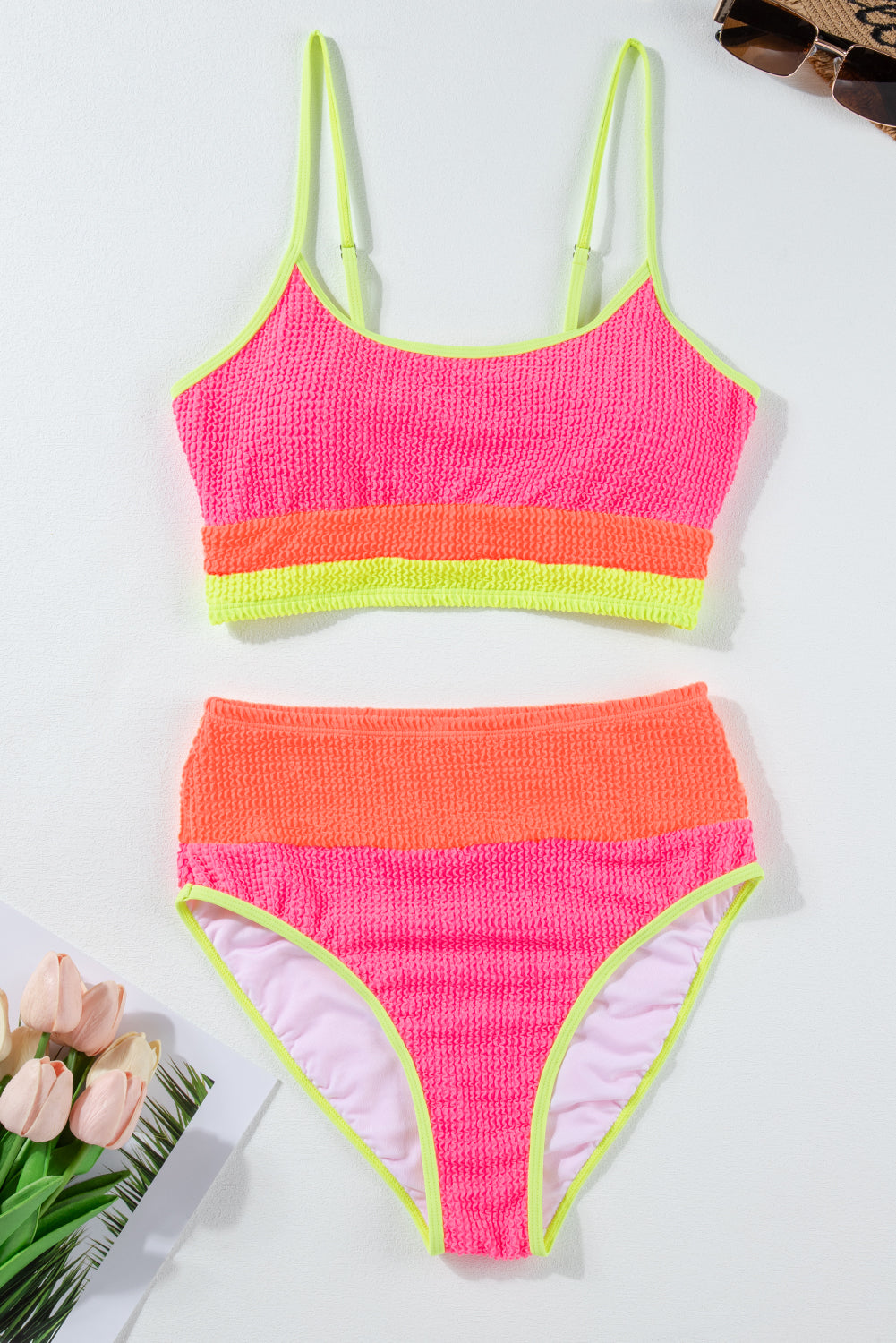 Bonbon Color Block High Waisted Sexy Bikini Set