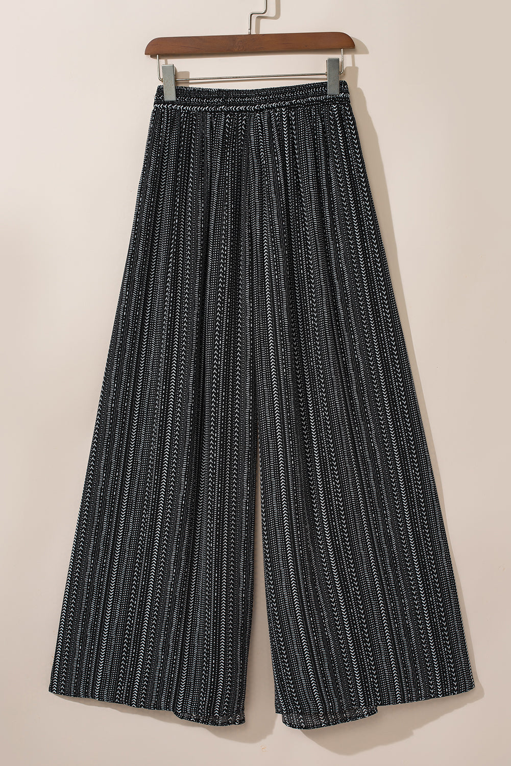 Black Printed Striped Printed Slit Wide Leg High Waist Pants