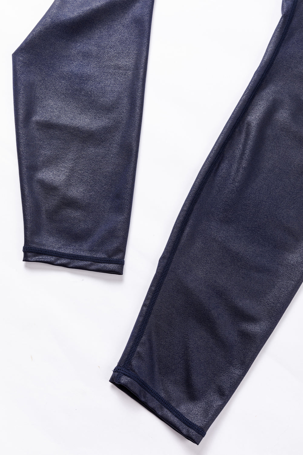 Navy Blue Crossed Dip Waist Sleek Leather Leggings