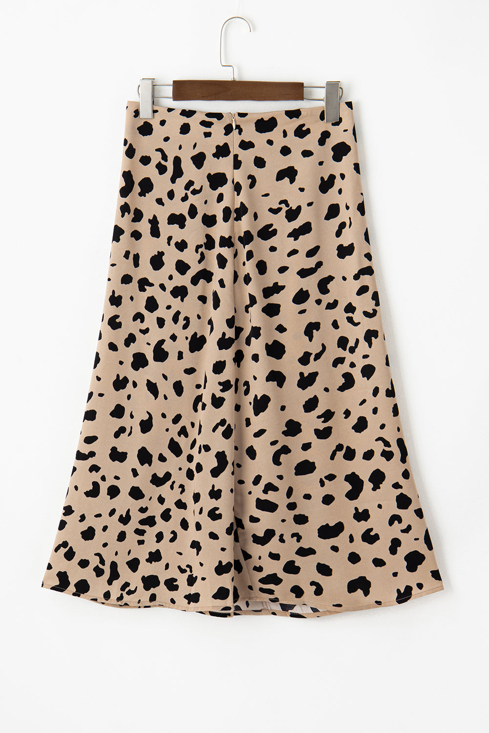 Khaki Leopard Spots Printed Split Hem Midi Skirt