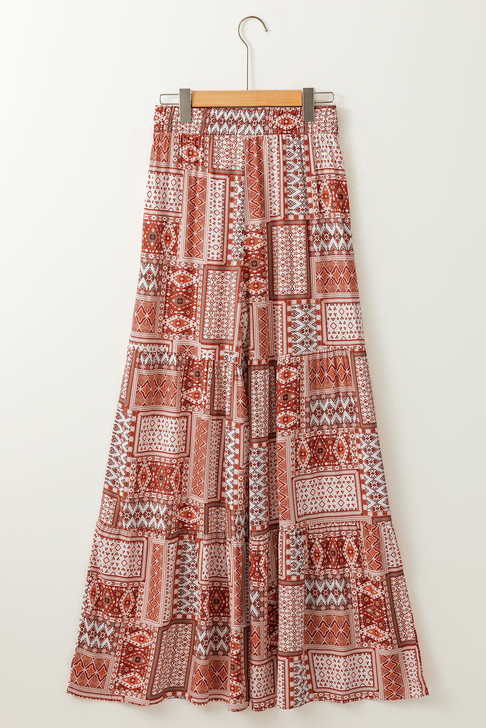 Brown Boho Aztec Print Tiered Palazzo Pants