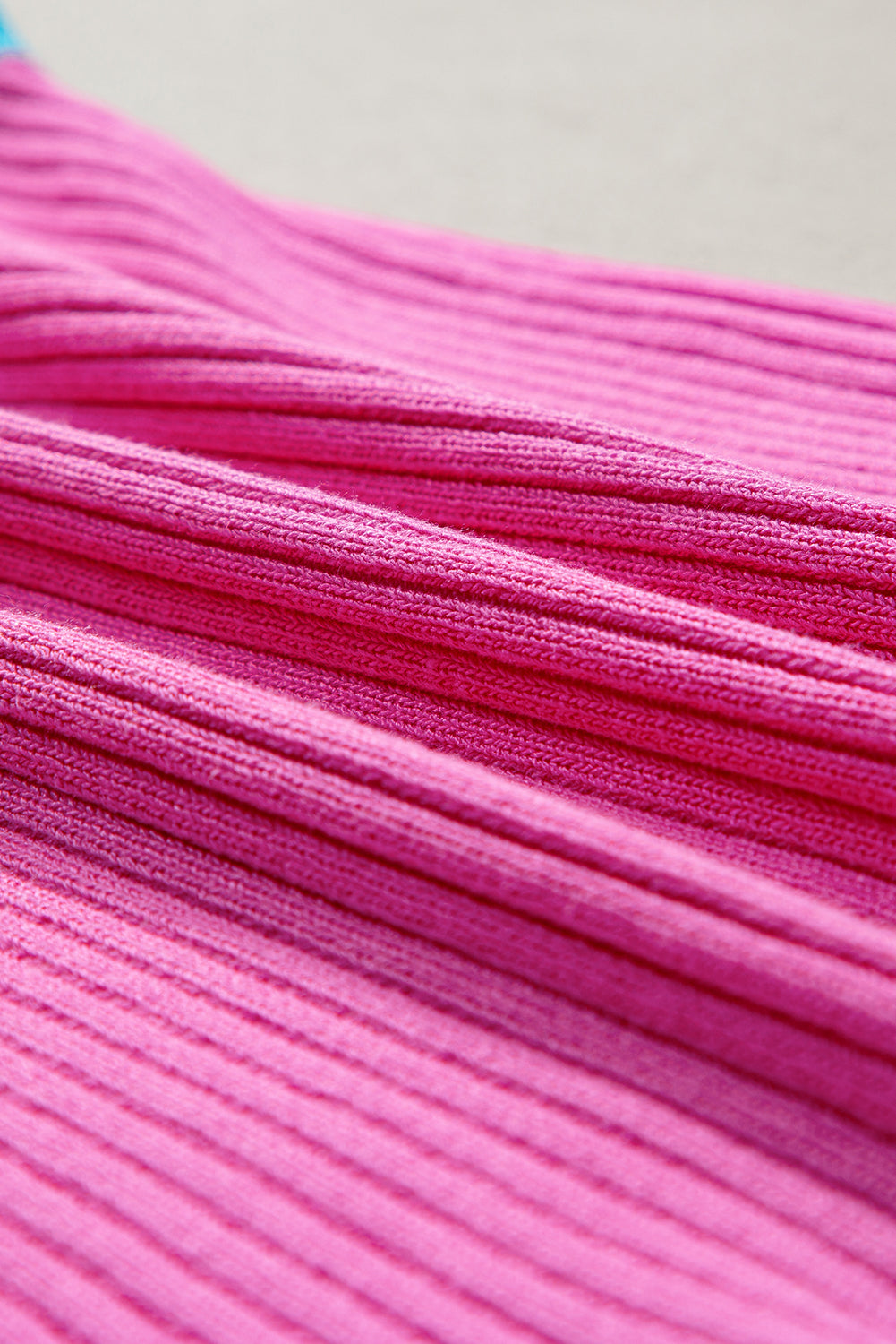 Bright Pink Colorblock Edge Ribbed Knit U Neck Tank Top