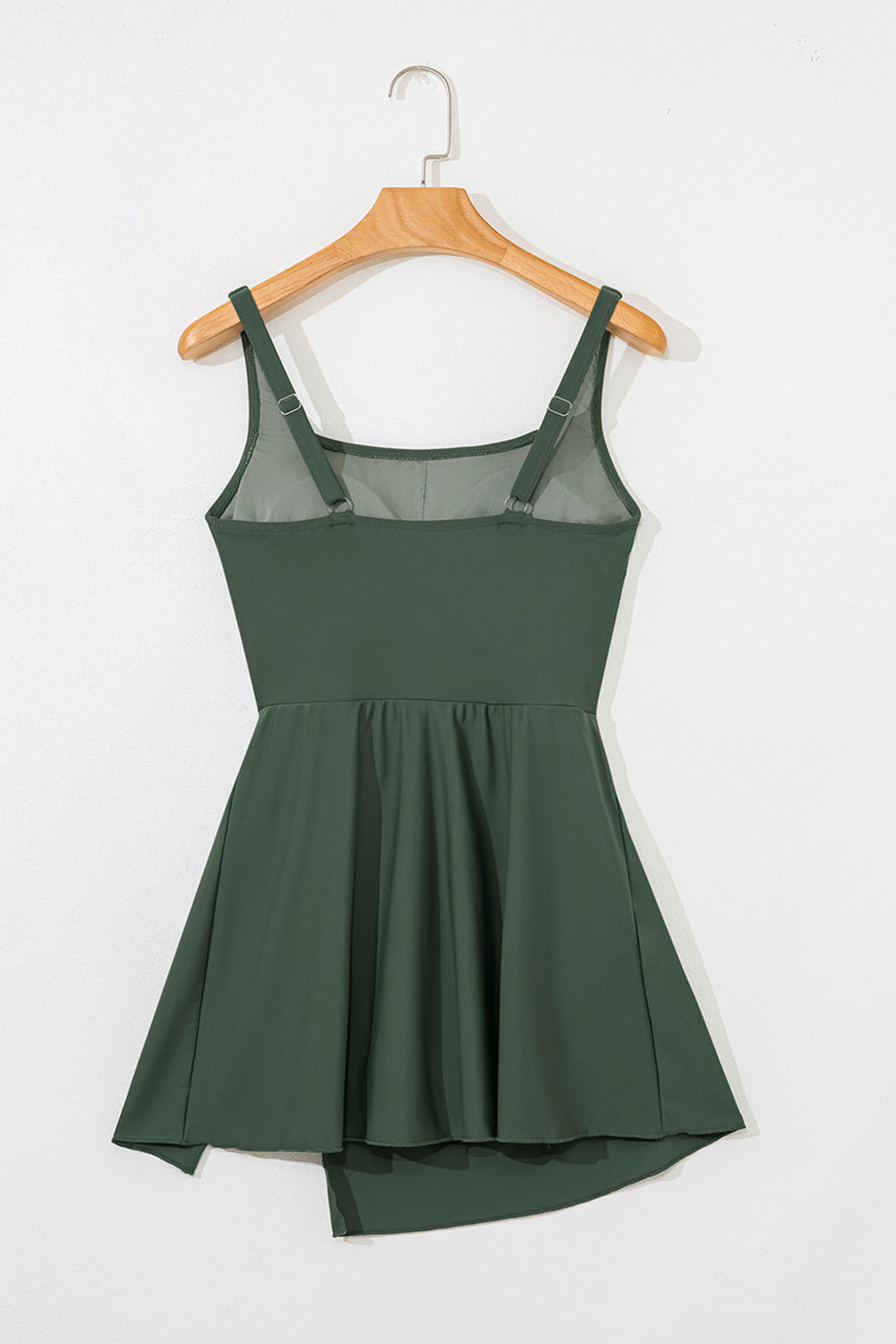 Mist Green Side Tied Waist Square Neck Adjustable Straps A-line One Piece Swim Dress