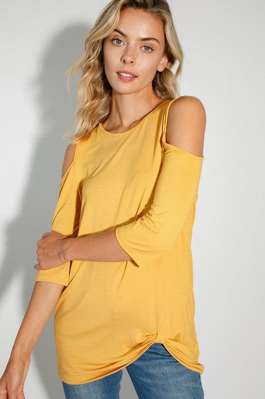 PLUS SOLID COLD SHOULDER TOP