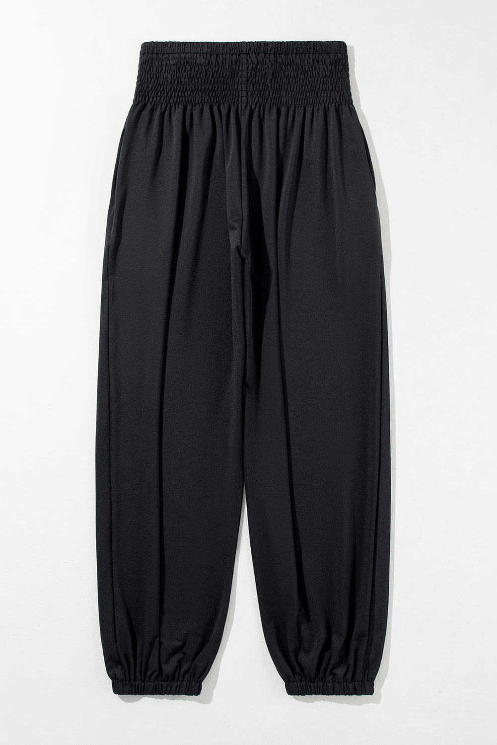 Black Smocked High Waist Joggers