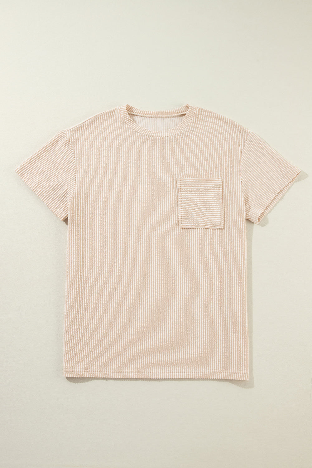 Beige Corded Knit Pocketed Loose Fit T Shirt