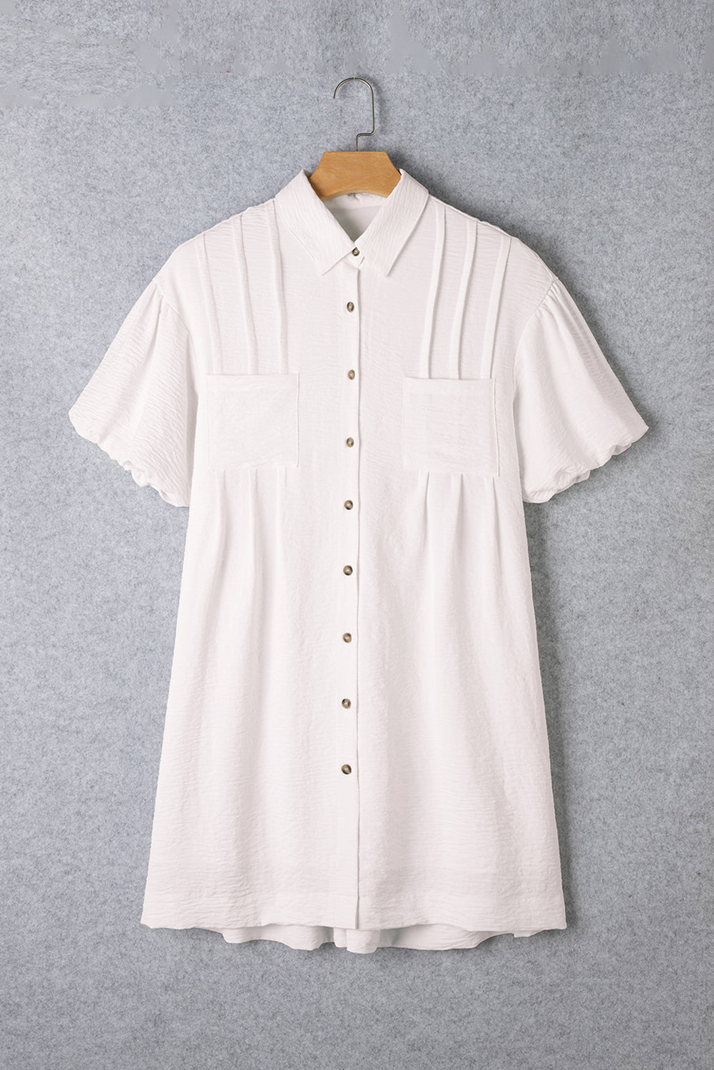 White Half Puff Sleeve Buttoned Shirt Mini Dress