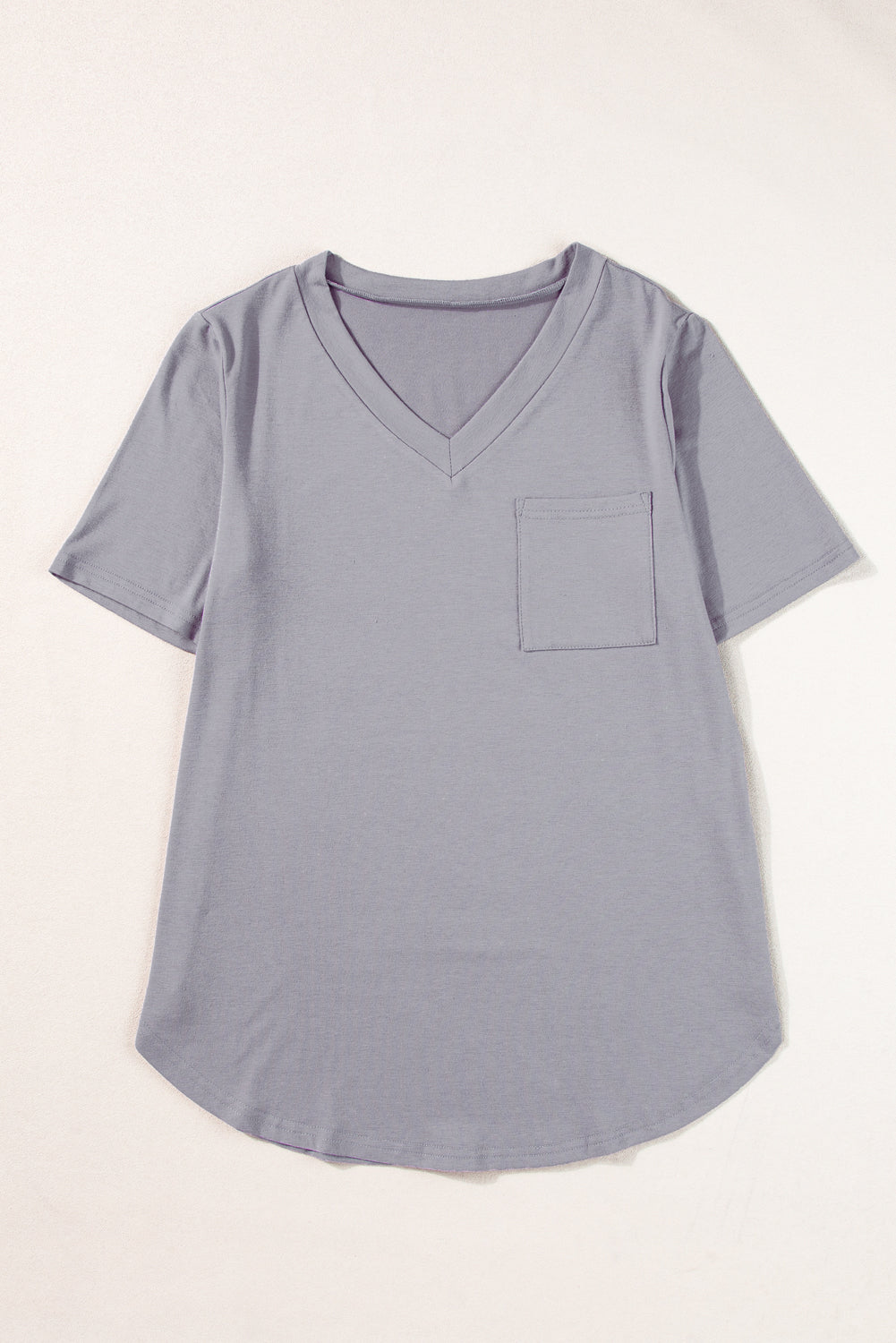 Medium Grey V Neck Pocketed Rounded Hem Tee