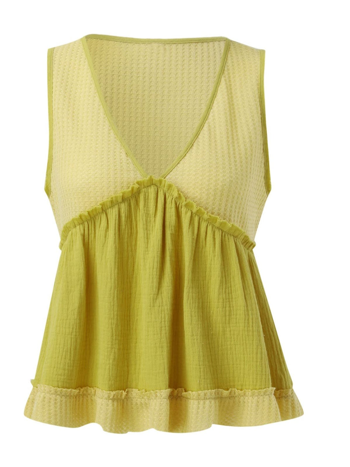 Waffle-Knit Frill V-Neck Tank