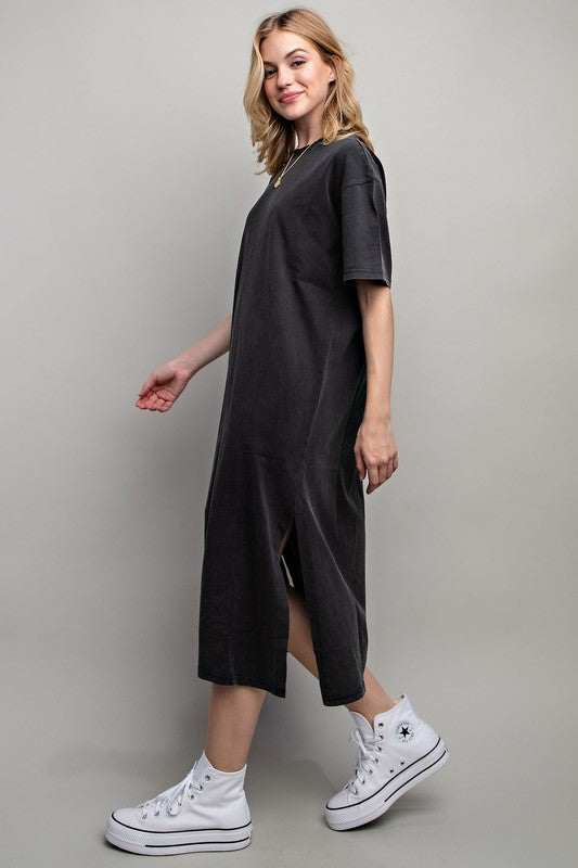 VENTED HEAVY COTTON WASHED DRESS