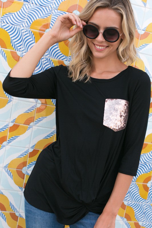 SOLID SEQUENCE POCKET TUNIC TOP