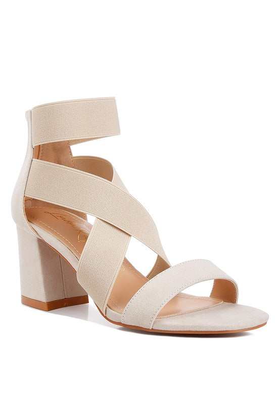 BENICIA ELASTIC STRAPPY BLOCK HEEL SANDALS