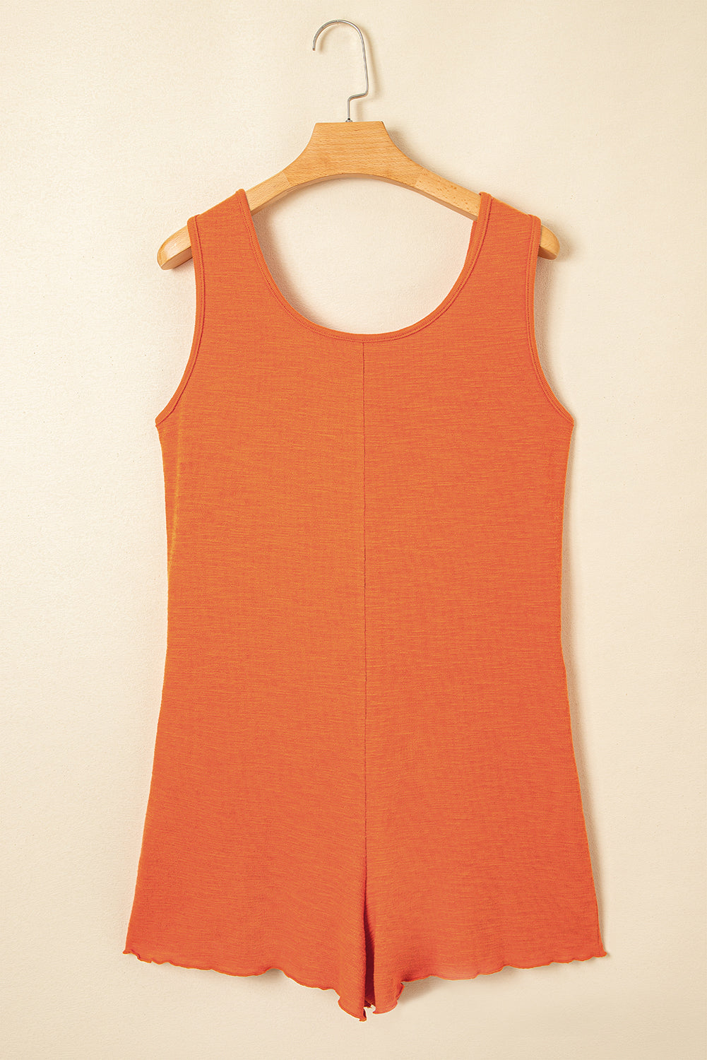 Grapefruit Orange U Neck Button Front Sleeveless Romper