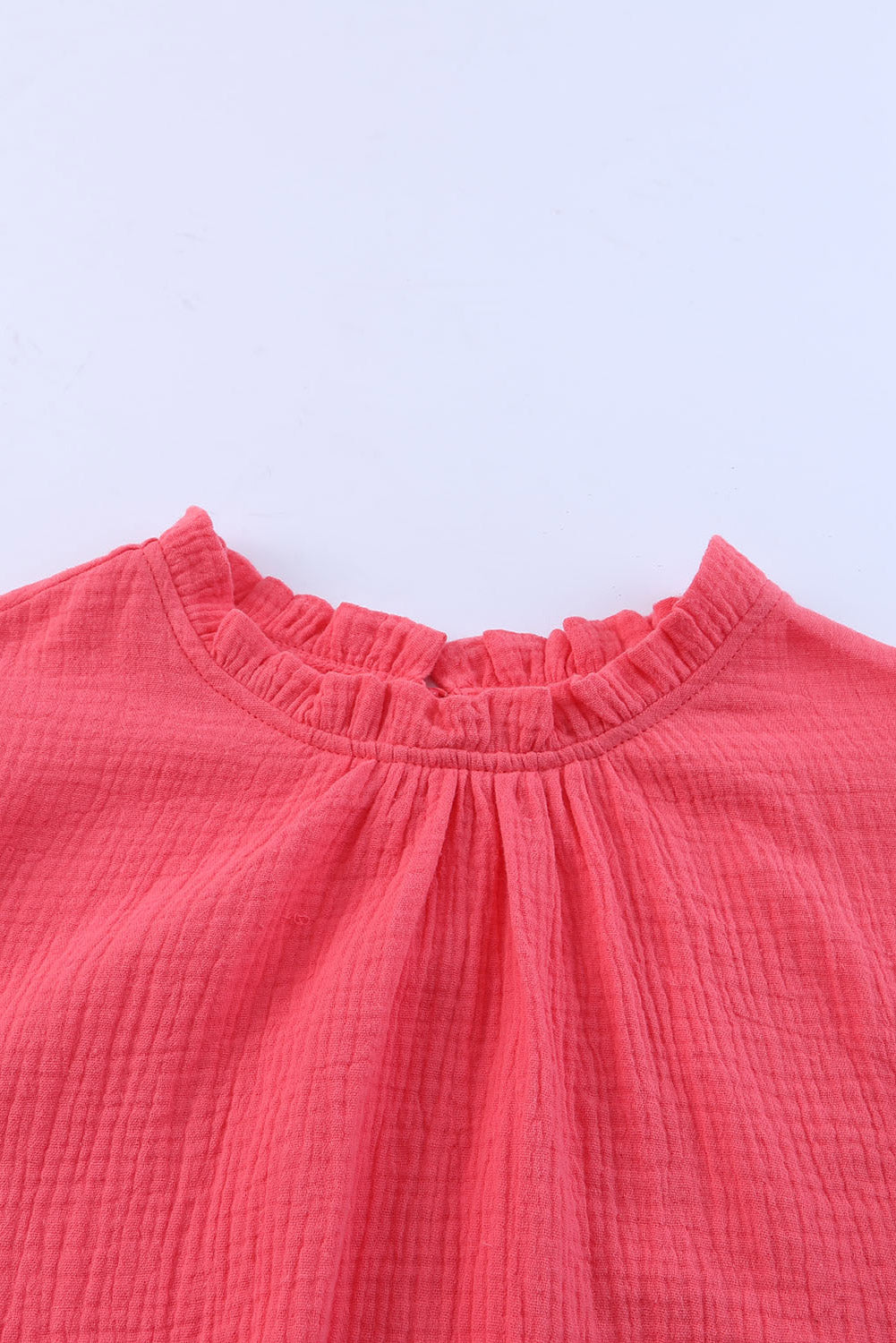 Rose Flutter Sleeve Frilled Neck Textured Blouse