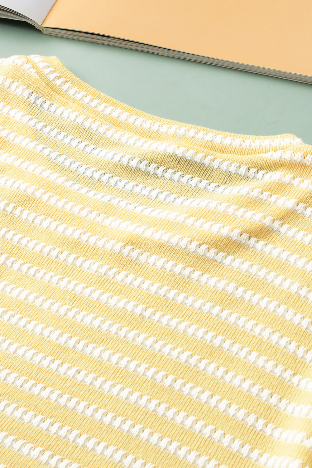 Yellow Stripe Short Puff Sleeve Plus Size Jumper