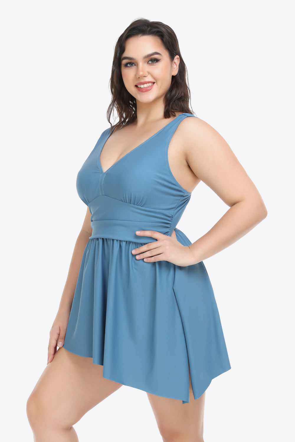 Plus Size Plunge Sleeveless Two-Piece Swimsuit