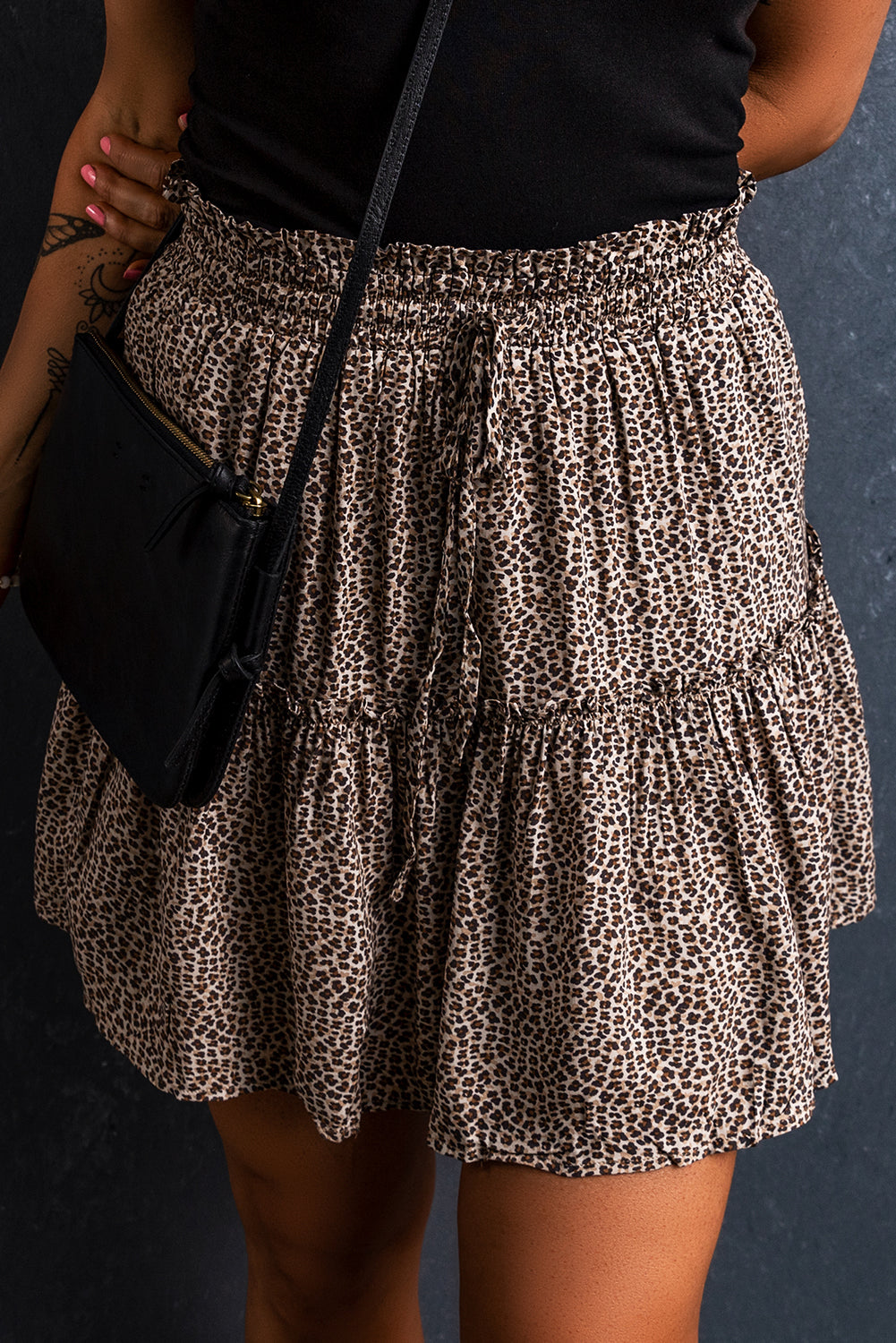 Leopard Drawstring Frilly Short Skirt