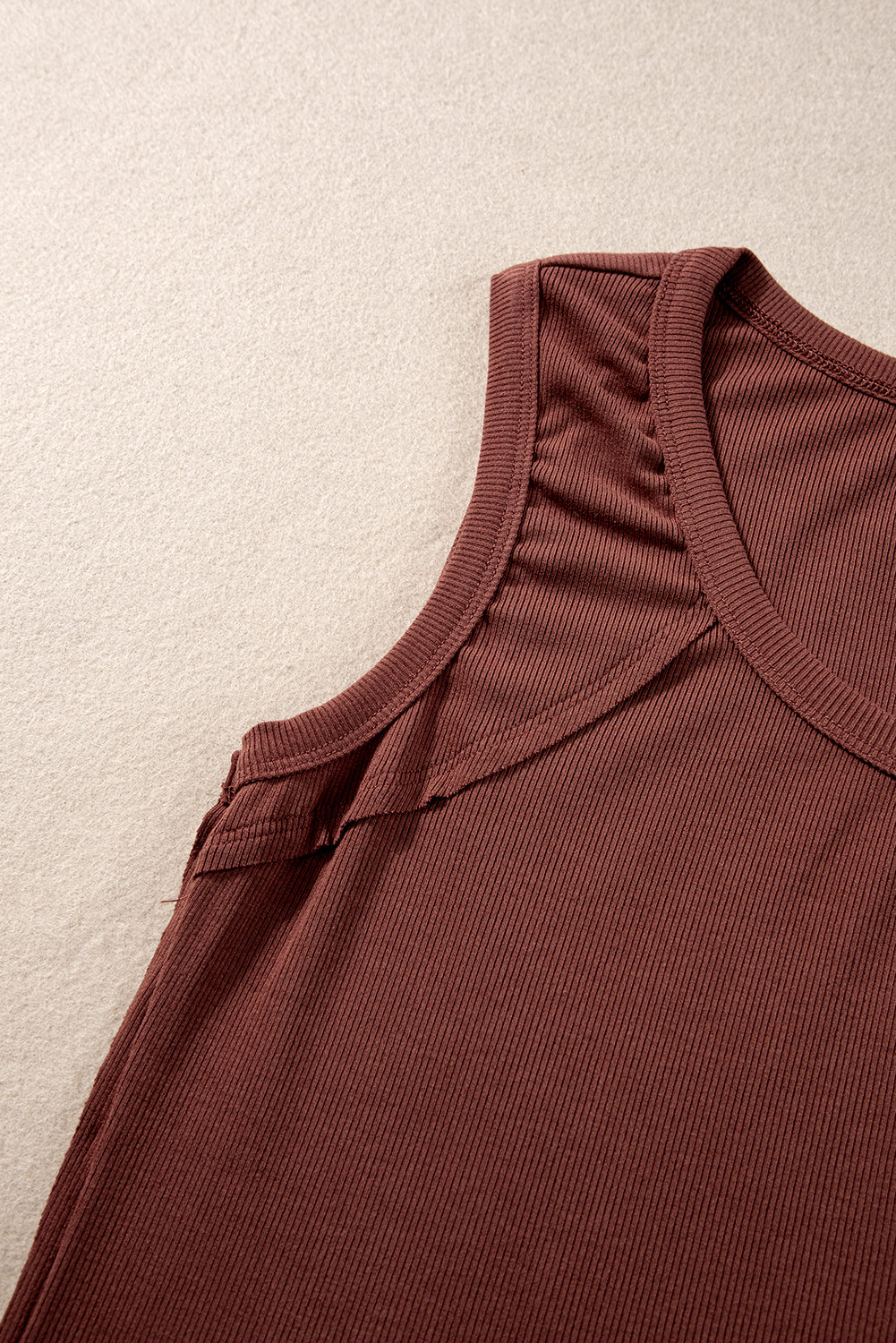 Coffee Ribbed Exposed Seam Cropped Tank Top