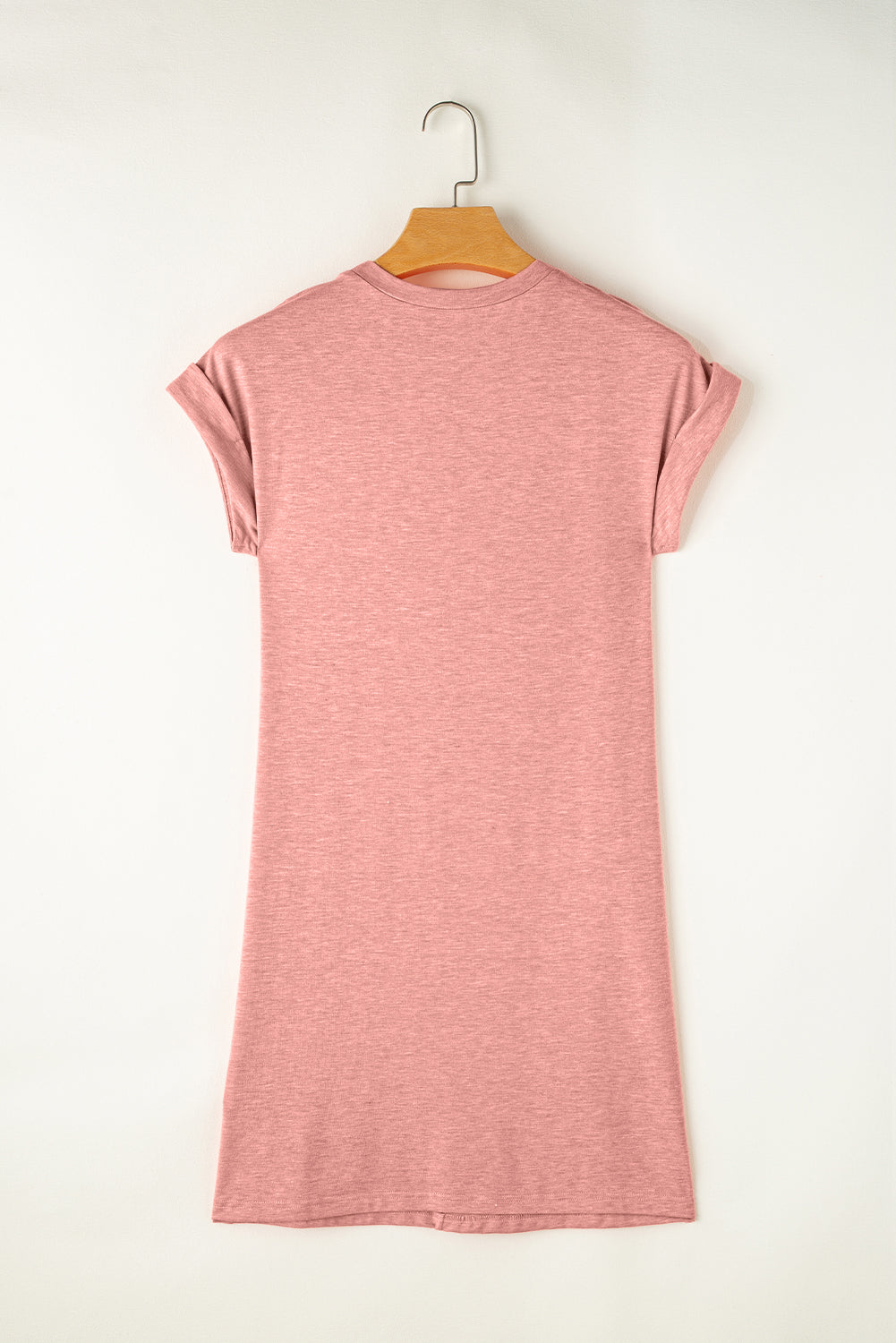 Rose Pink Center Seam Rolled Cuffs T-shirt Dress