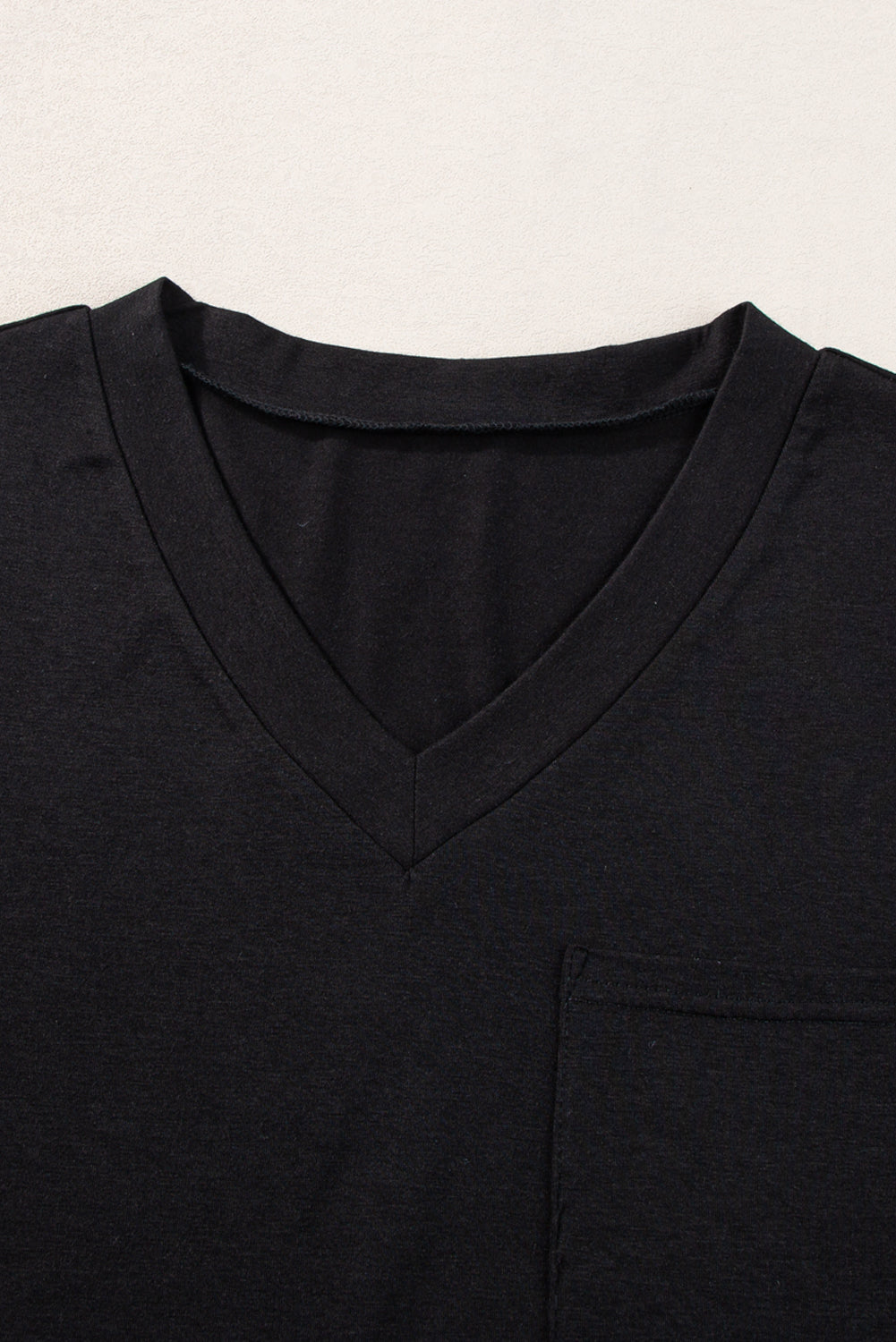 Black V Neck Pocketed Rounded Hem Tee