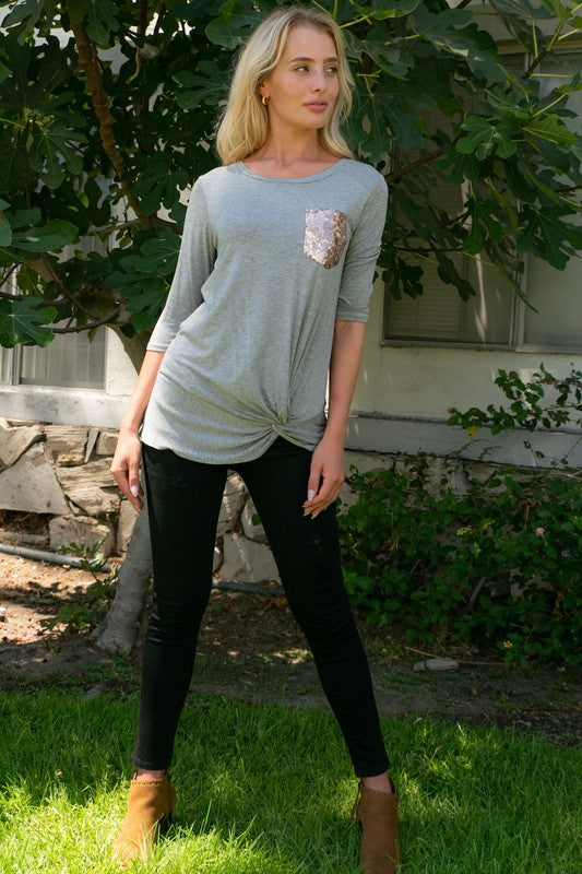 SOLID SEQUENCE POCKET TUNIC TOP