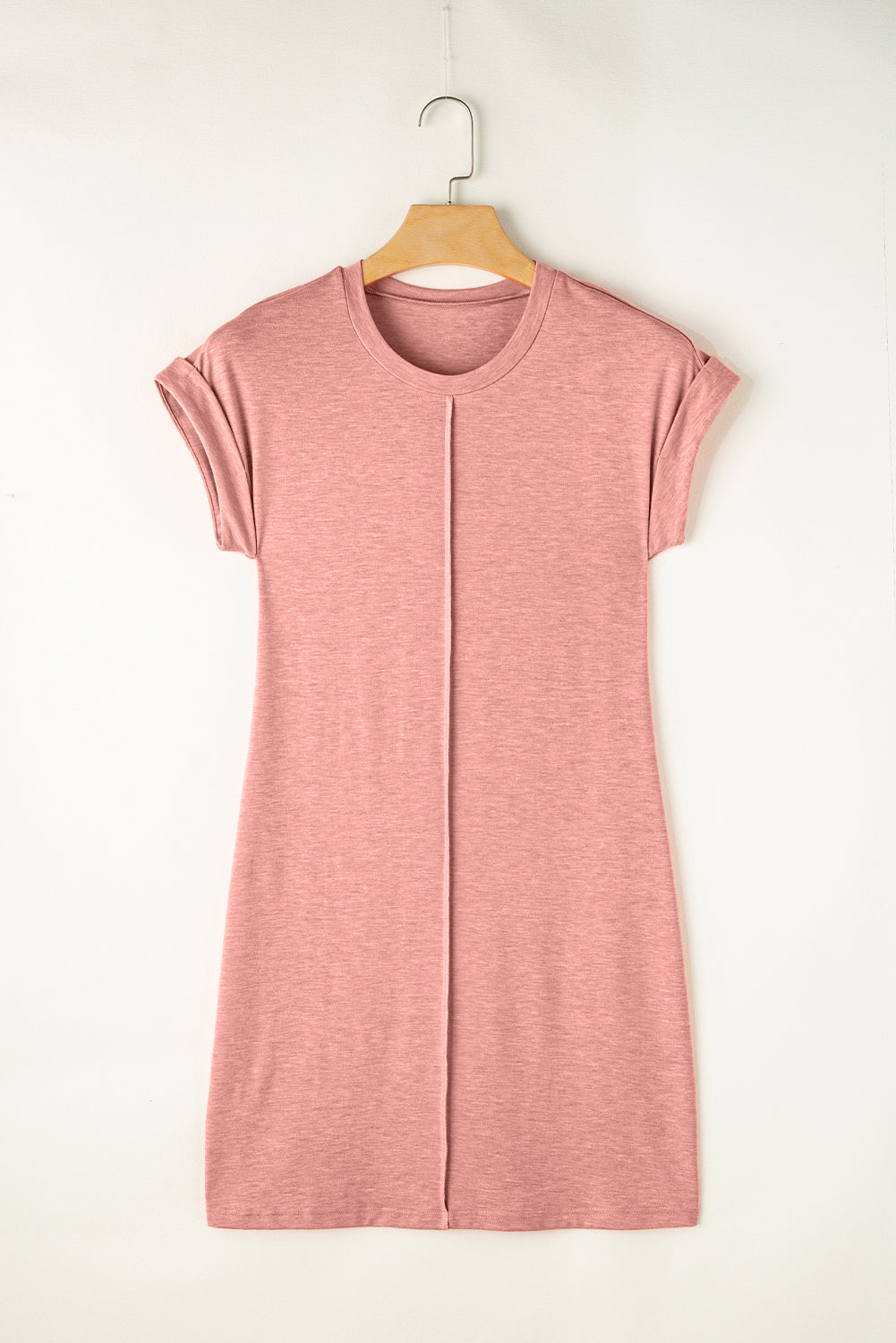 Rose Pink Center Seam Rolled Cuffs T-shirt Dress