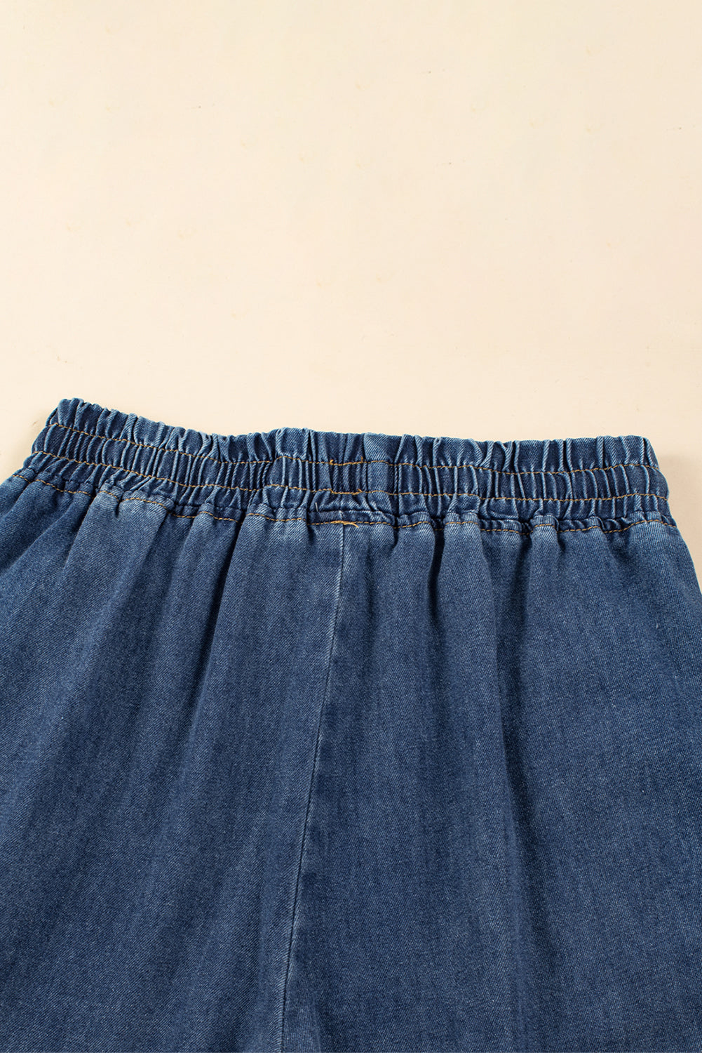 Dark Blue Drawstring Elastic Waist Wide Leg Jeans