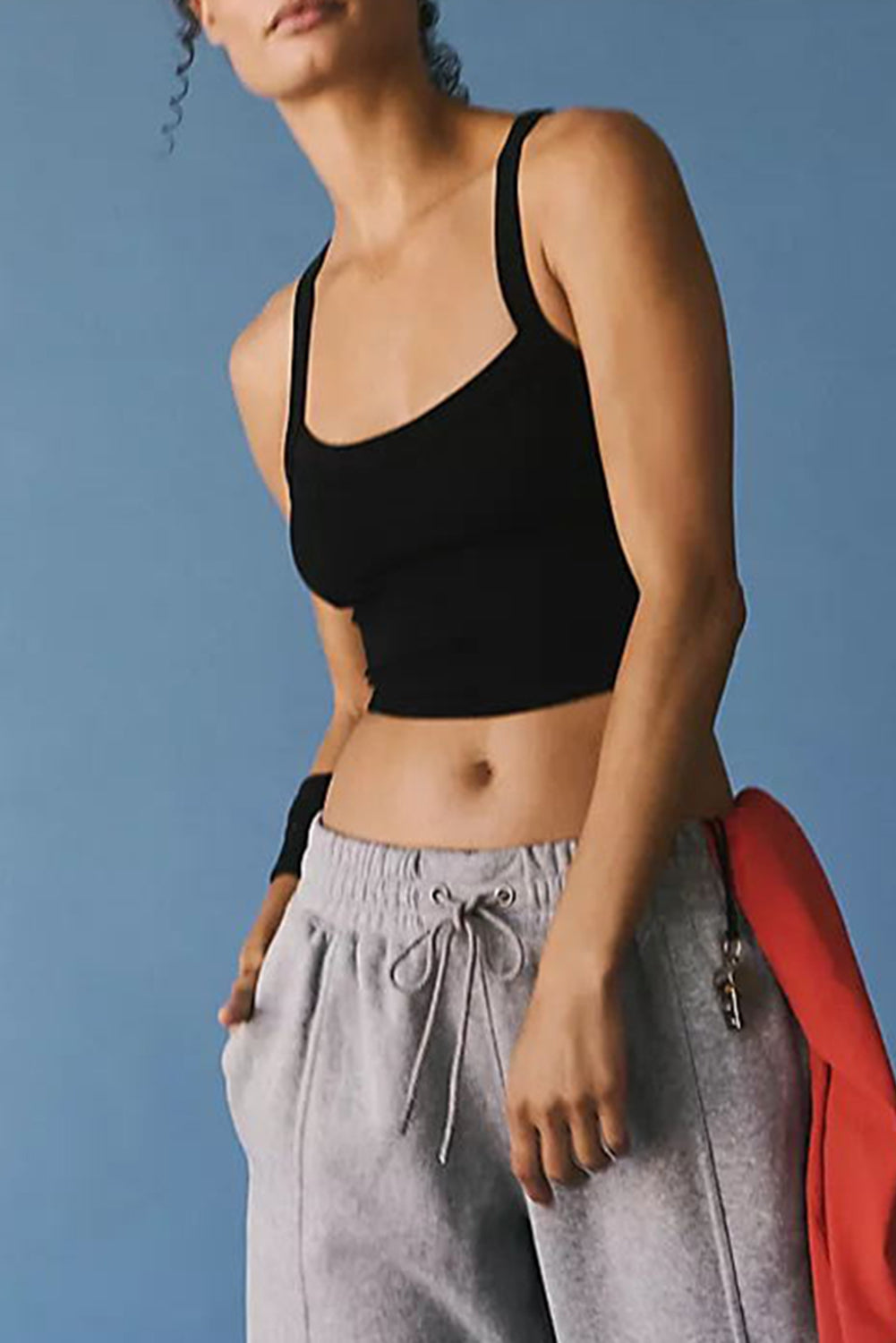 Black Athletic Ribbed Cropped Cami Top