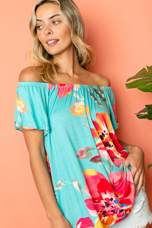 PLUS FLORAL OFF SHOULDER TOP