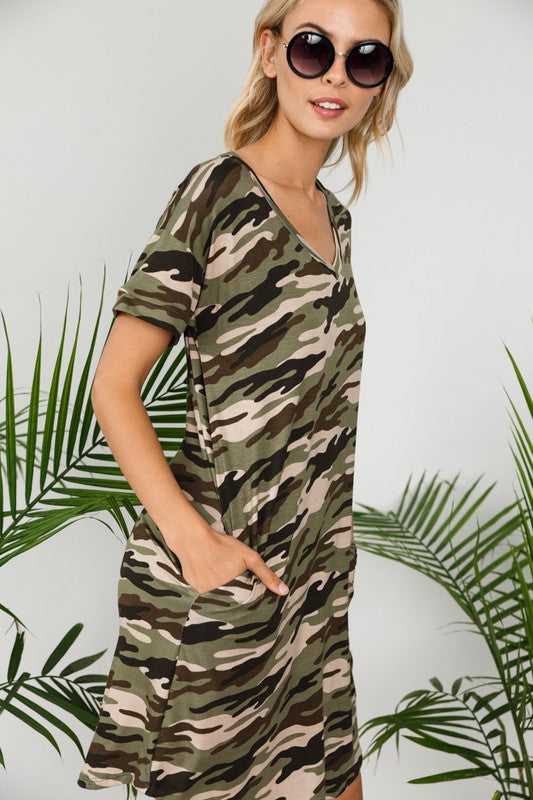 PLUS CAMOUFLAGE SHIFT DRESS