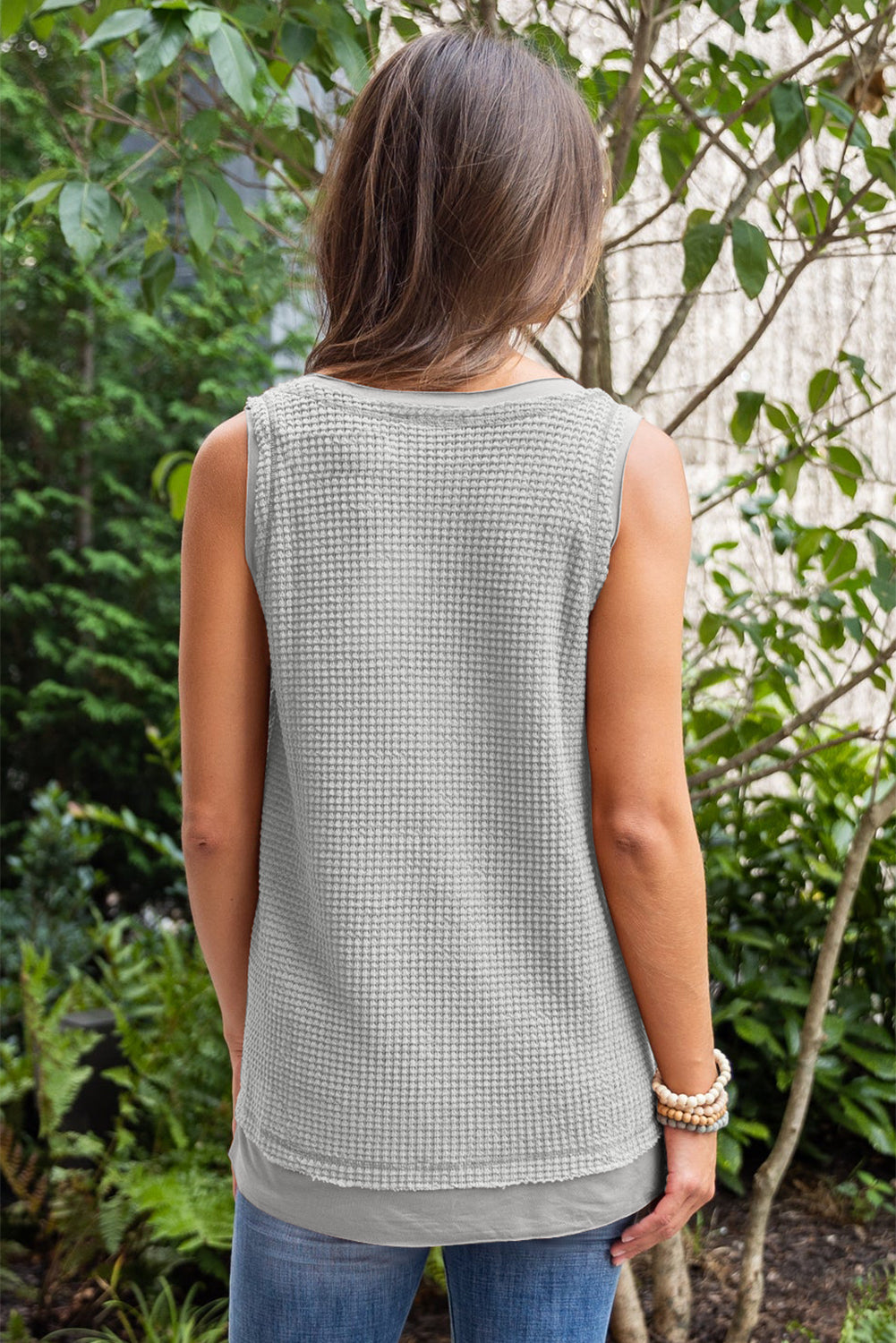 Philippine Gray Scoop Neck Waffle Knit Flowy Vest