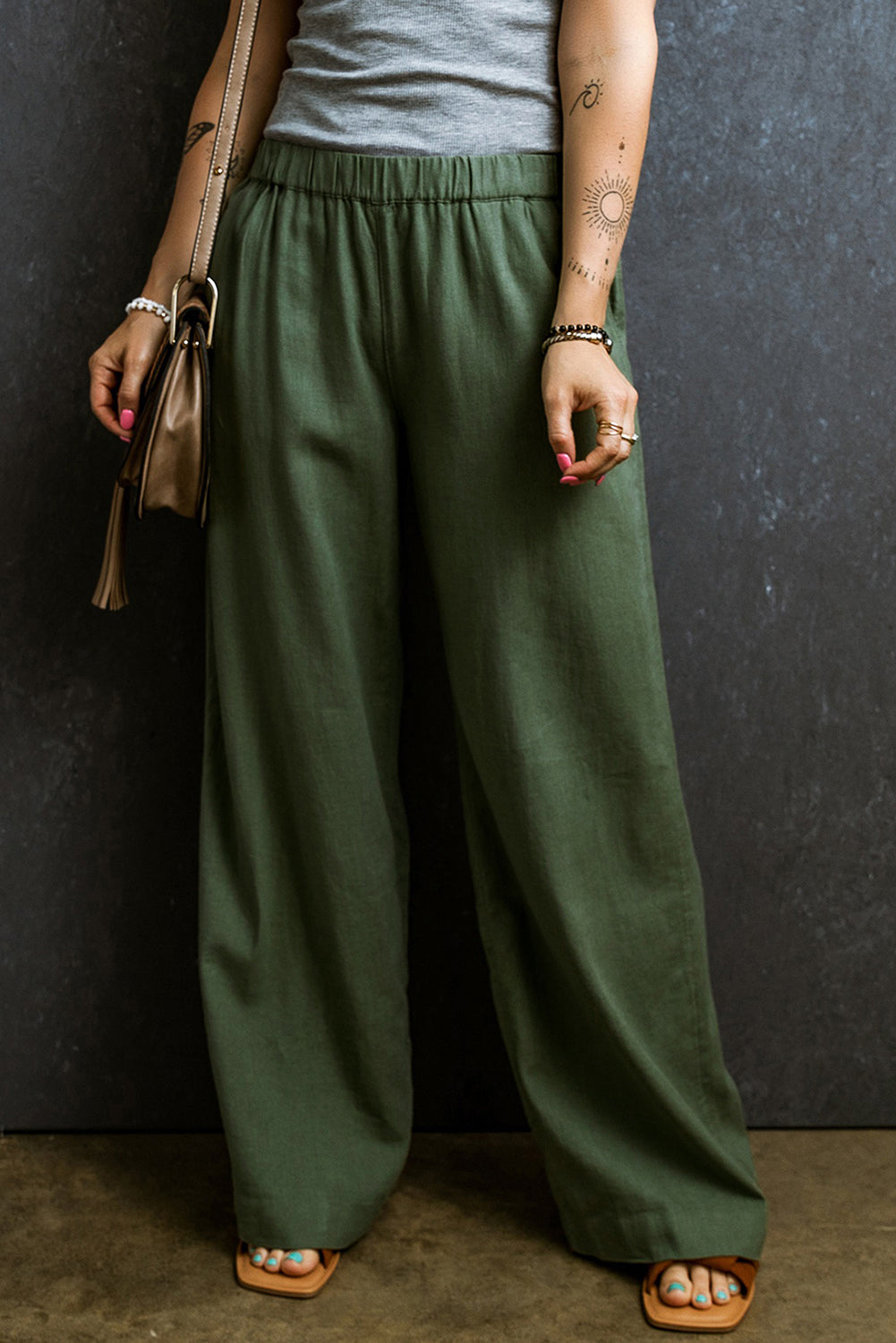 Elastic Waist Wide Leg Pants