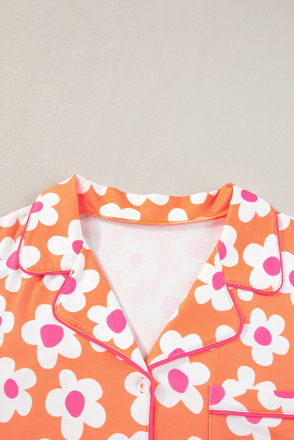 Orange Flower Print Short Sleeve Shirt Pajamas Set