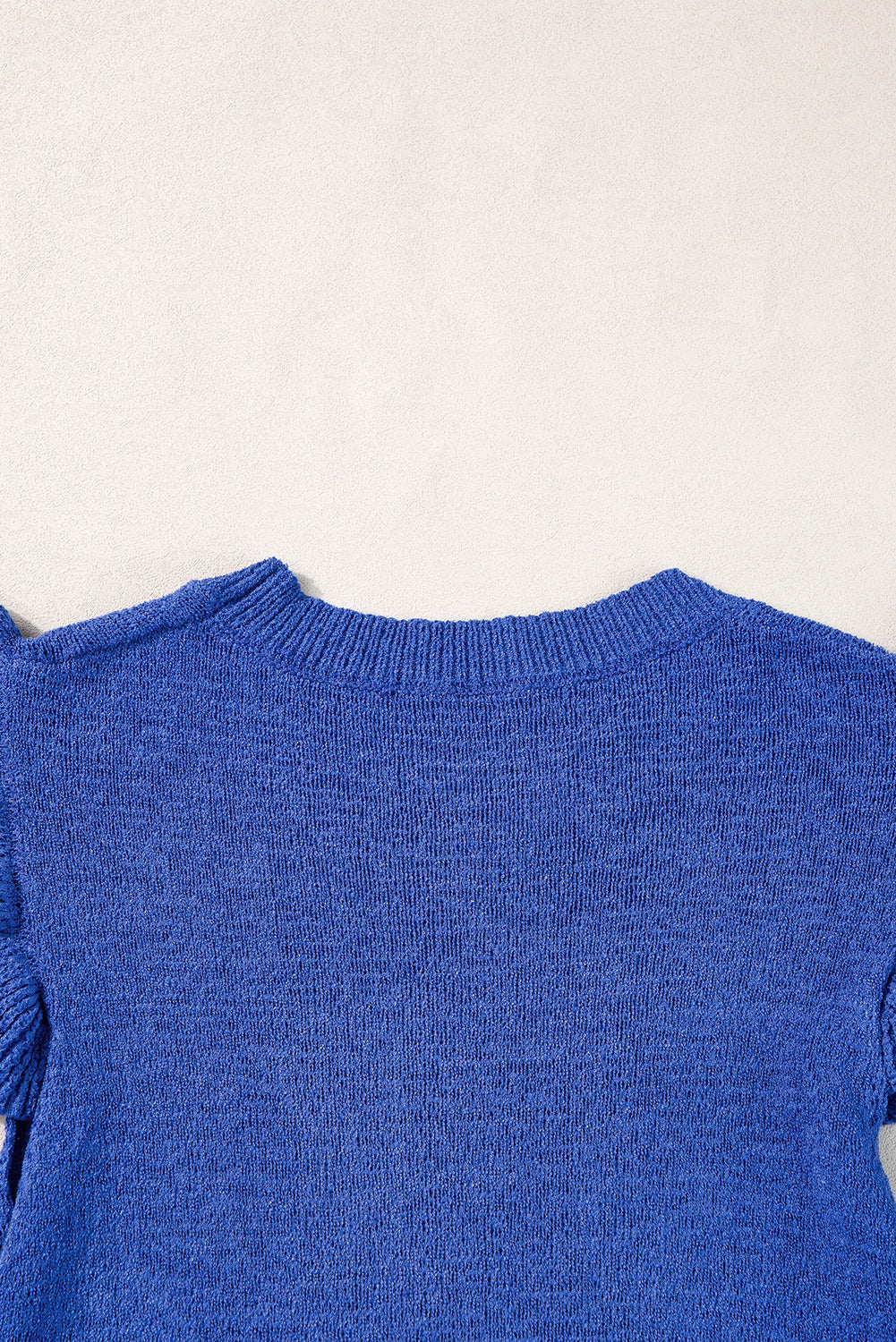 Dark Blue Ruffle Sleeve Knitted Sweater Top