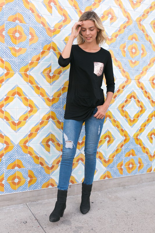 SOLID SEQUENCE POCKET TUNIC TOP