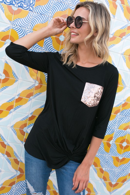 SOLID SEQUENCE POCKET TUNIC TOP