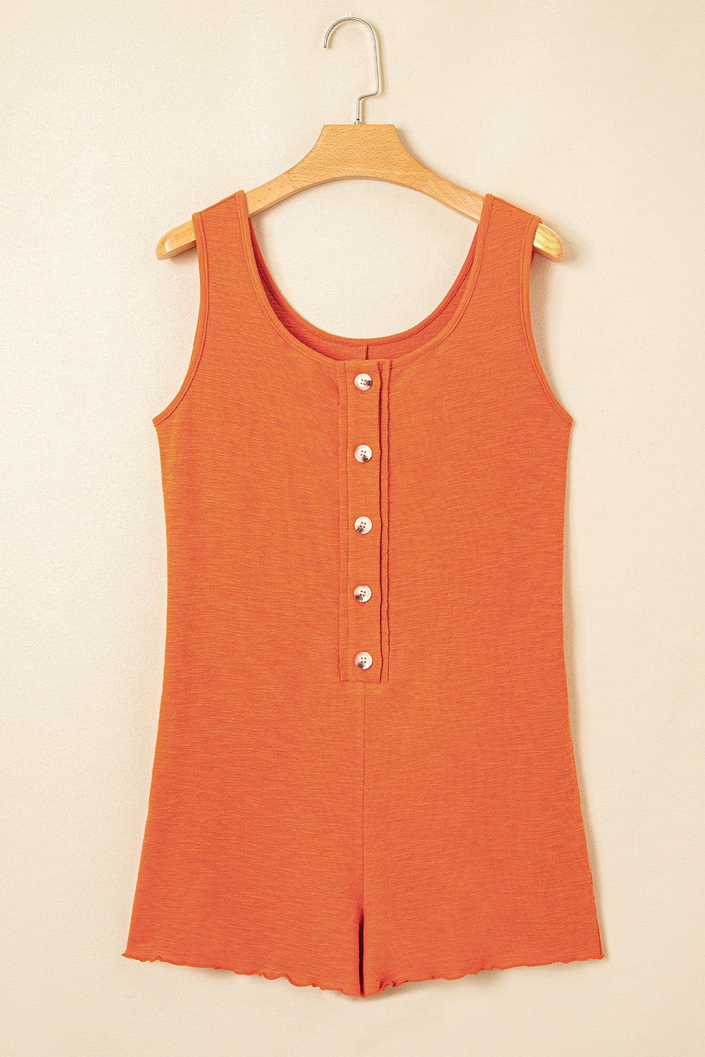 Grapefruit Orange U Neck Button Front Sleeveless Romper