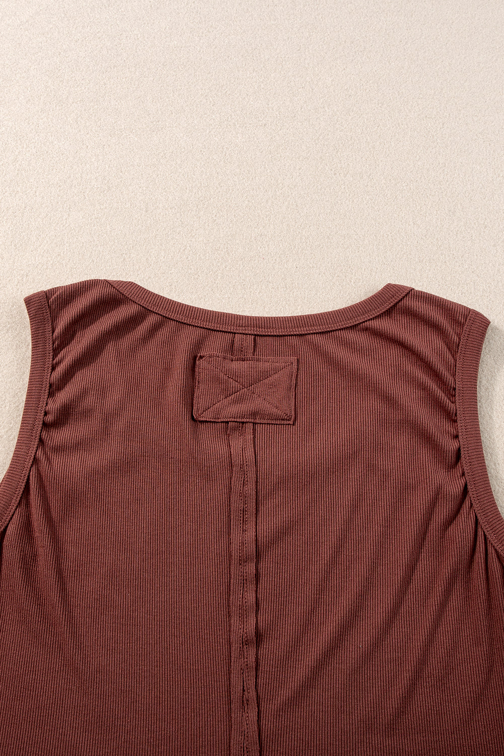 Coffee Ribbed Exposed Seam Cropped Tank Top